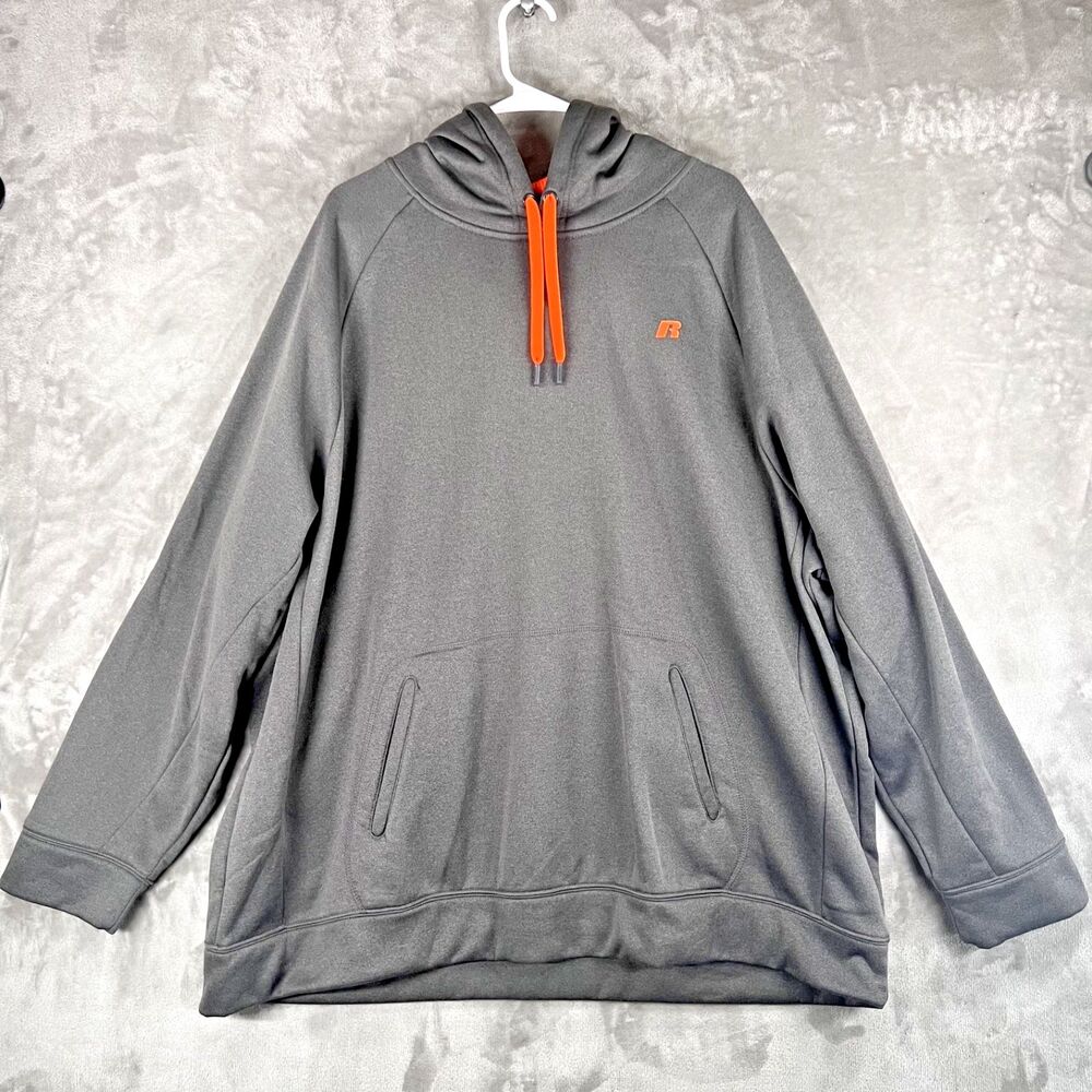 Russell Athletic Men’s 3XL Performance Hoodie Gray Orange Pullover Fleece Lined